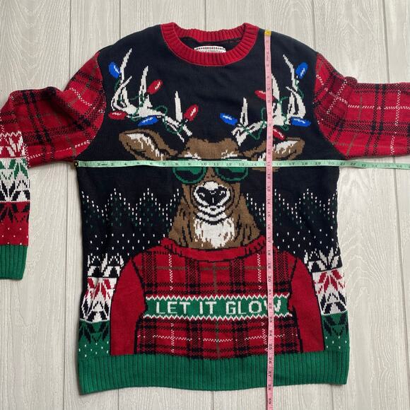 Ugly Holiday Sweater Let It Glow Reindeer Christmas Sweater Size Large - Picture 6 of 9